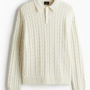 H&M REGULAR-FIT CABLE-KNIT POLO SWEATER